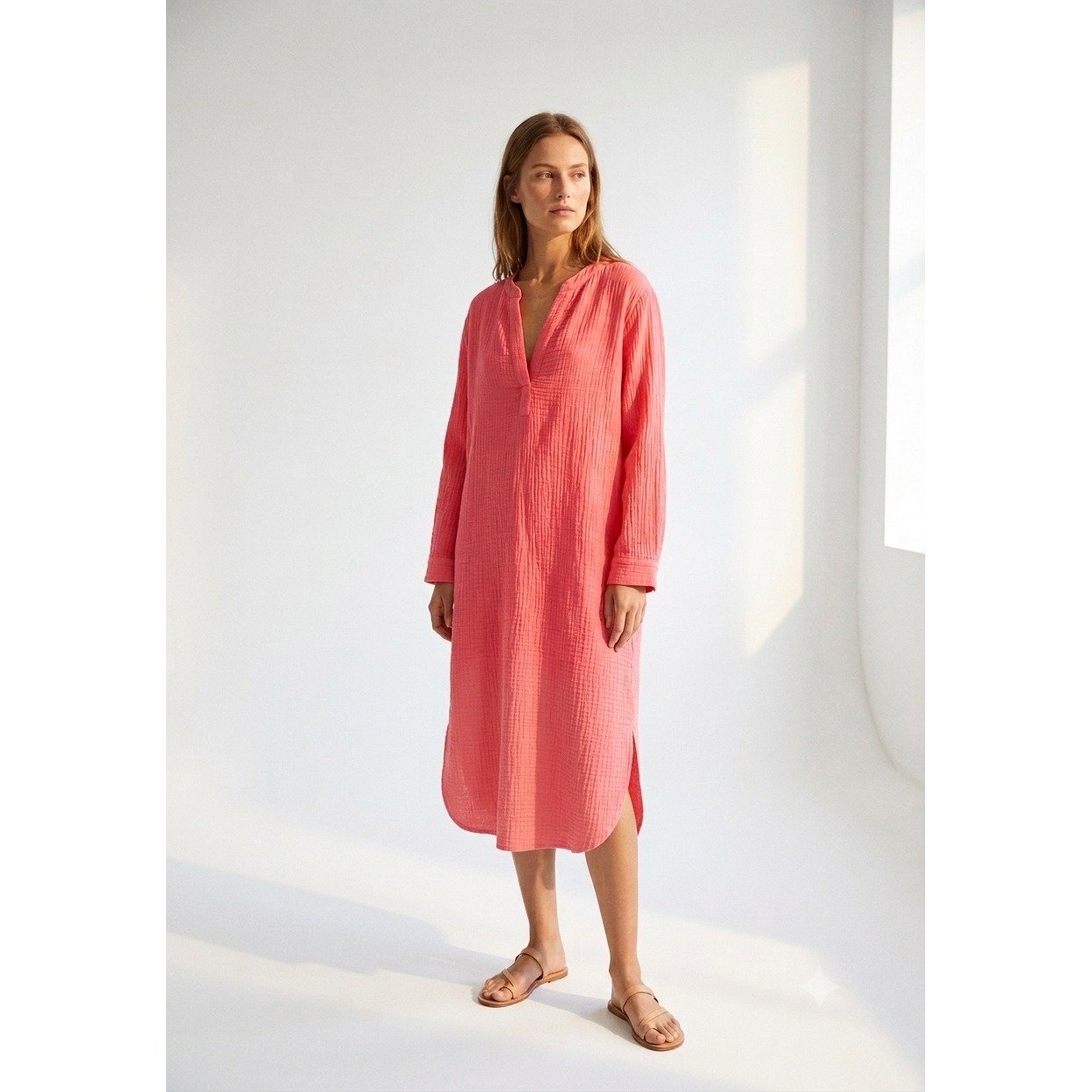 Chico's Calypso Cotton Gauze Tunic Dress 4xl Crinkle Gauzy Lagenlook Resortwear